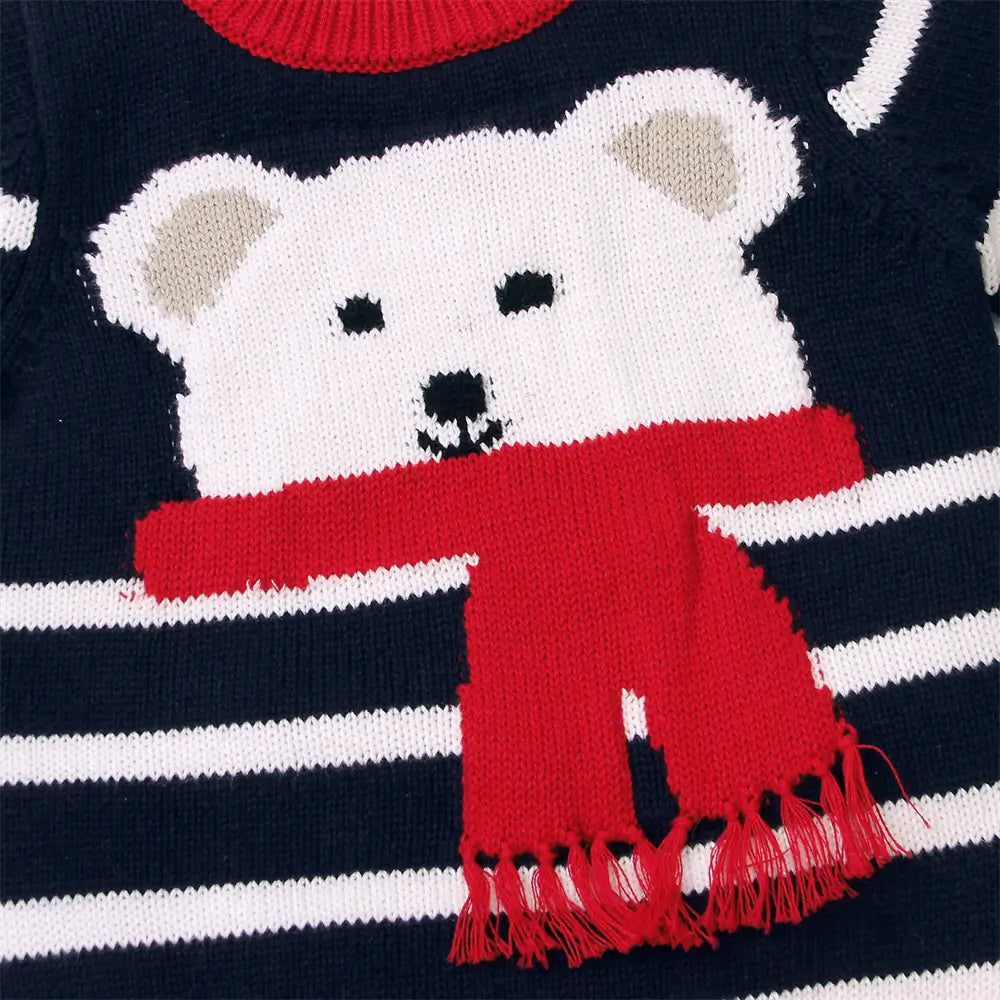 Stripe Infant Sweater with Button Acrylic Baby Pullover-Bear