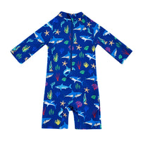 Strój kąpielowy dla chłopca z zatrzaskiem UPF50+ Sunsuit Blue Shark