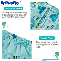 UPF 50+ Boy's Beach Shorts Boys Swim Trunks-Green Shark