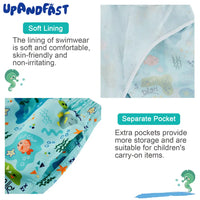 UPF 50+ Boy's Beach Shorts Boys Swim Trunks-Green Shark