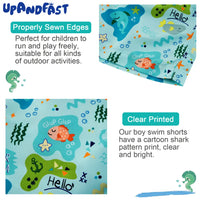 UPF 50+ Boy's Beach Shorts Boys Swim Trunks-Green Shark