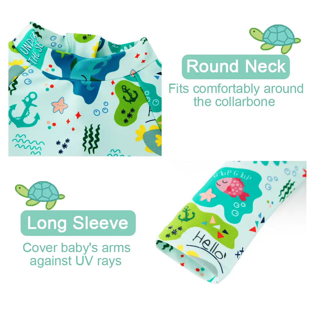UPF 50+ Baby Boy Swimsuit One-piece Sunsuit with Hat-Green Shark
