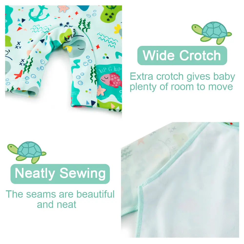 UPF 50+ Baby Boy Swimsuit One-piece Sunsuit with Hat-Green Shark