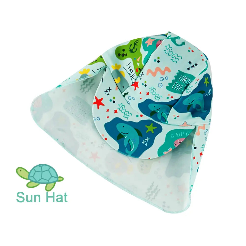 UPF 50+ Baby Boy Swimsuit One-piece Sunsuit with Hat-Green Shark
