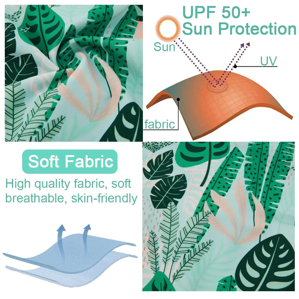 UPF 50+ Baby Boy's Swimwear with Sun Hat-Green Leaves