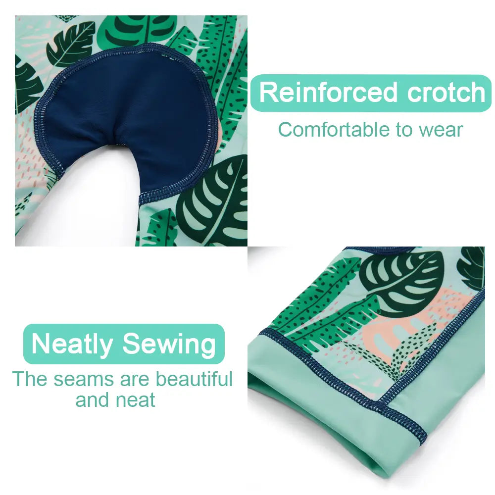 UPF 50+ Baby Boy's Swimwear with Sun Hat-Green Leaves