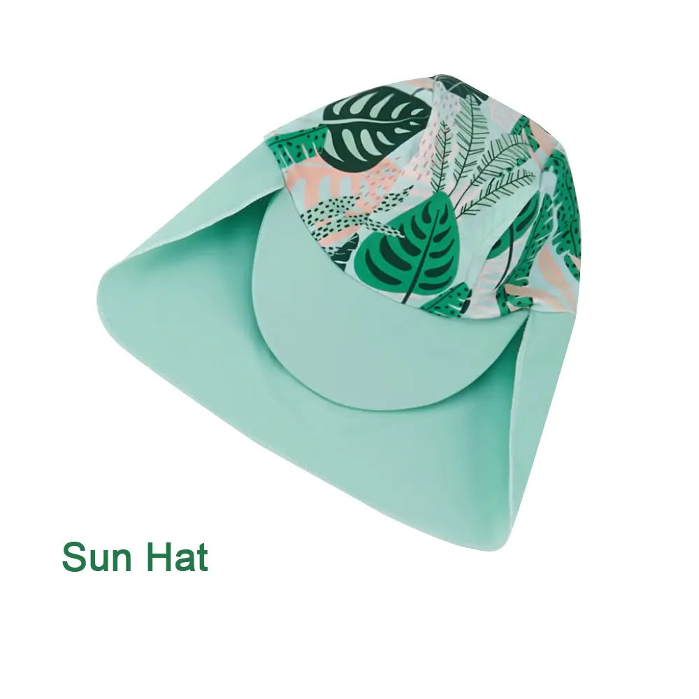 UPF 50+ Baby Boy's Swimwear with Sun Hat-Green Leaves