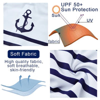 UPF 50+ Toddler Boys One-piece with Sun Hat-Navy Anchor