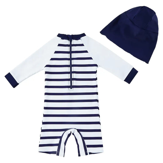 UPF 50+ Toddler Boys One-piece with Sun Hat-Navy Anchor