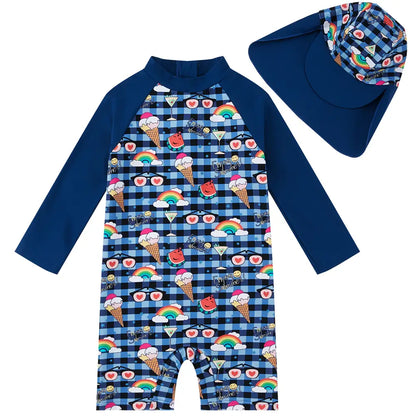 UPF 50+ Baby Boys Swimsuit with Sun Hat-Ice Cream