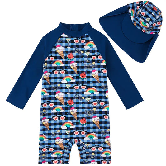 Toddler Boys Swimwear UPF 50+ Sun Protection with Sun Hat