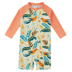 UPF 50+ Baby Girl One-piece Swimsuit with Full Zipper-Bird