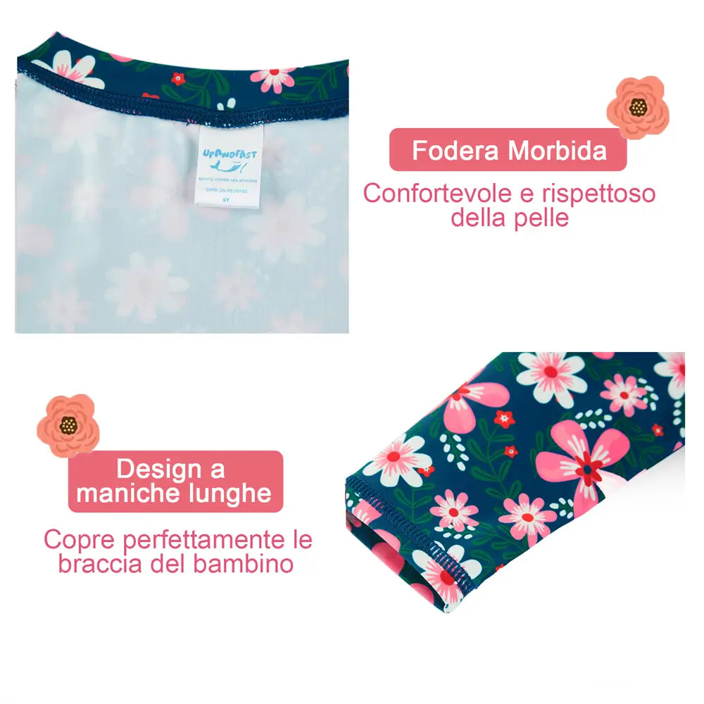 UPF 50+ Toddler Girl Rash Guard Set Sunsuit-Navy Flower