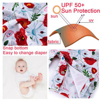 Toddler Girl Snap Swimsuit with Sun Hat UPF 50+ Swimwear-Red Flower