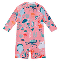 UPF 50+ Baby Girl Swimsuit Full Zipper Sunsuit-Pink Whale