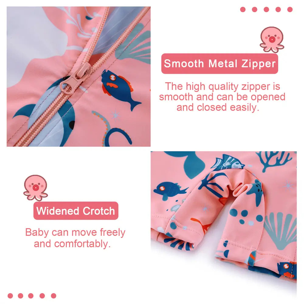 UPF 50+ Baby Girl Swimsuit Full Zipper Sunsuit-Pink Whale