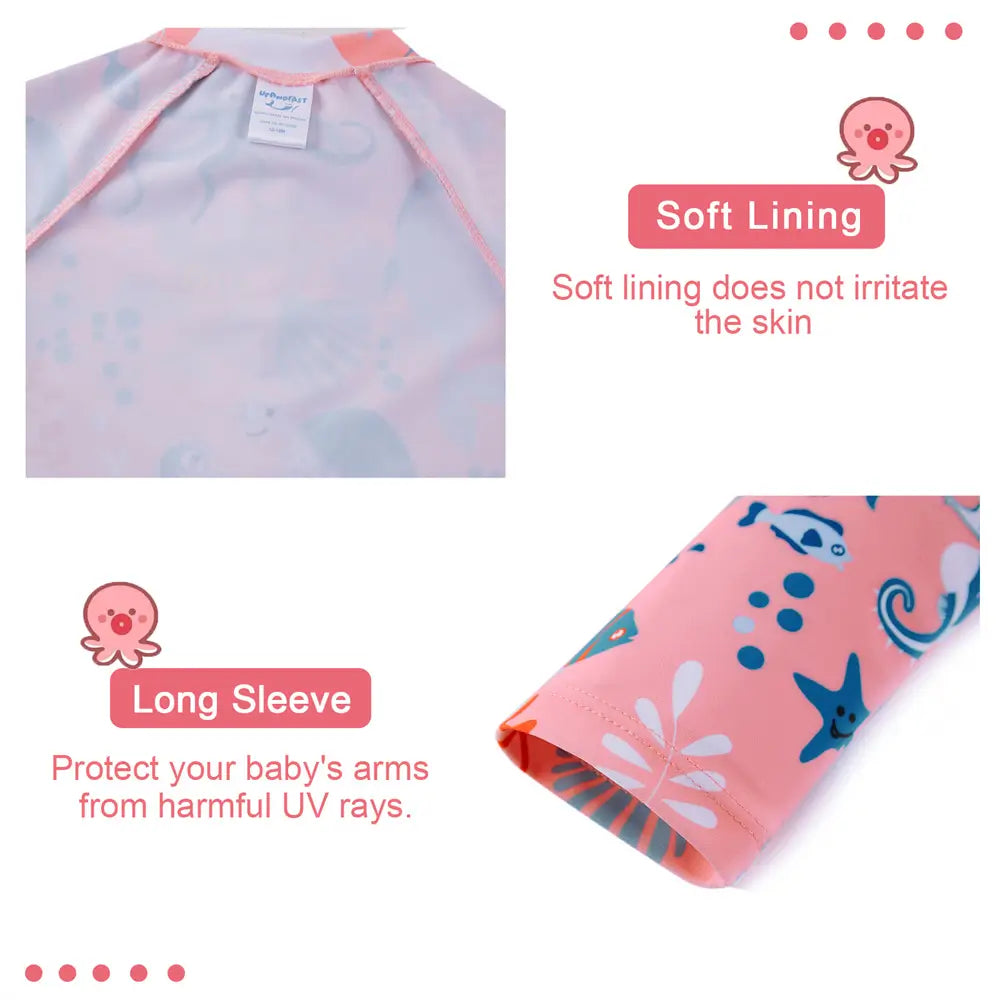 UPF 50+ Baby Girl Swimsuit Full Zipper Sunsuit-Pink Whale