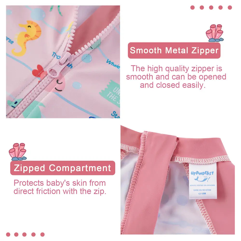 UPF 50+ Baby Girl One Piece Swimsuit with Snap-Ocean Animal