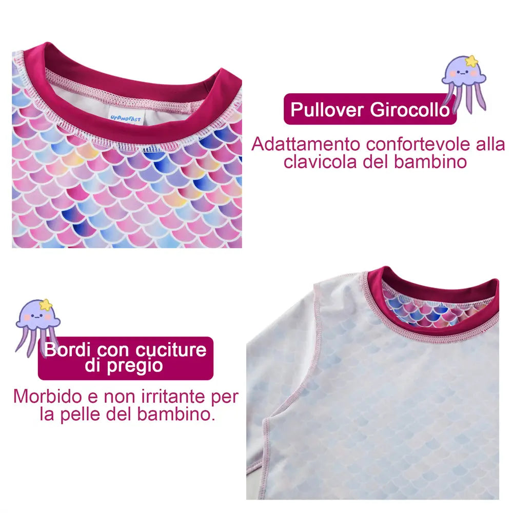 UPF 50+ Kids Rash Guard Set Toddler Girl Swimsuit- Mermaids