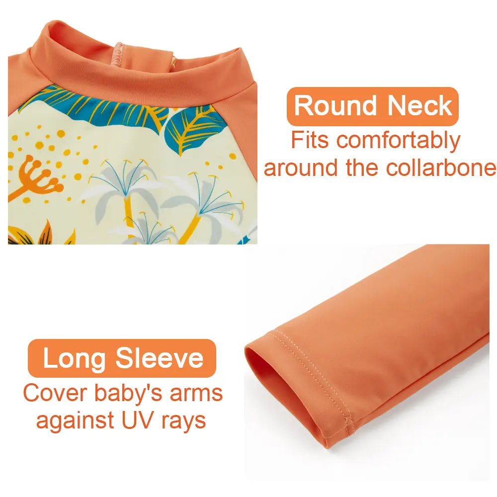 UPF 50+ Baby Girls Swimsuit with Sun Hat-Bird & Flower