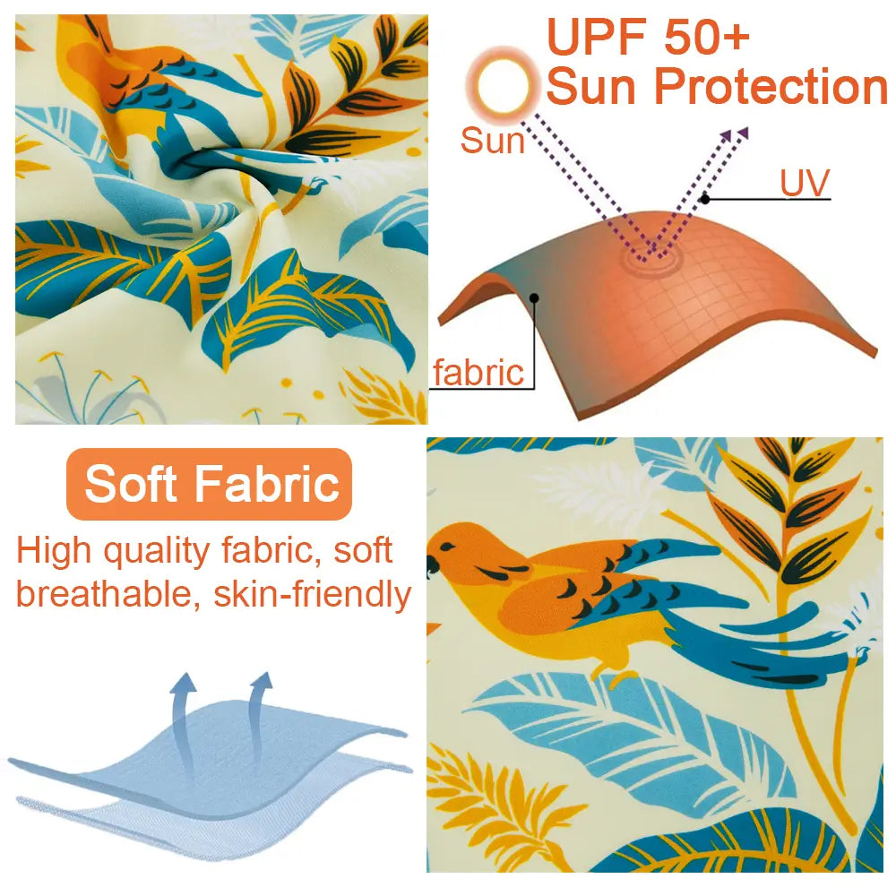 UPF 50+ Baby Girls Swimsuit with Sun Hat-Bird & Flower