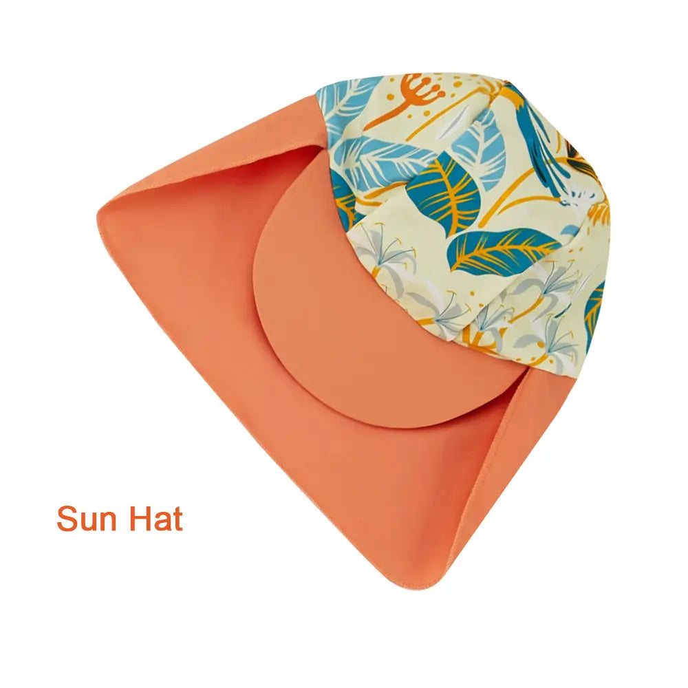UPF 50+ Baby Girls Swimsuit with Sun Hat-Bird & Flower