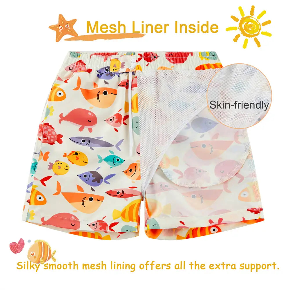 UPF 50+ Boys Swim Trunks Toddler Swimsuit-Many Fish
