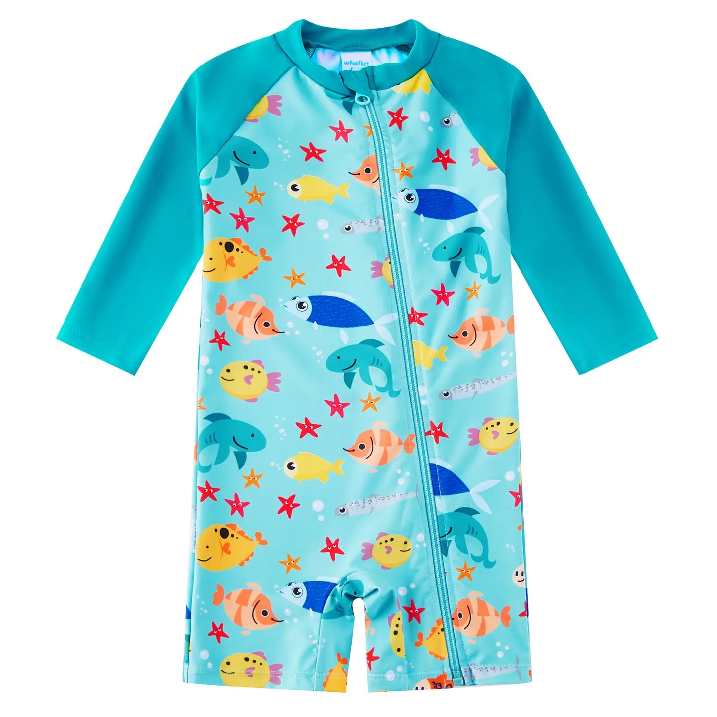 UPF50+ One-Piece Baby Boy Swimsuit Full Zipper Rash Guard Ocean Animal