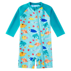 UPF50+ One-Piece Baby Boy Swimsuit Full Zipper Rash Guard Ocean Animal