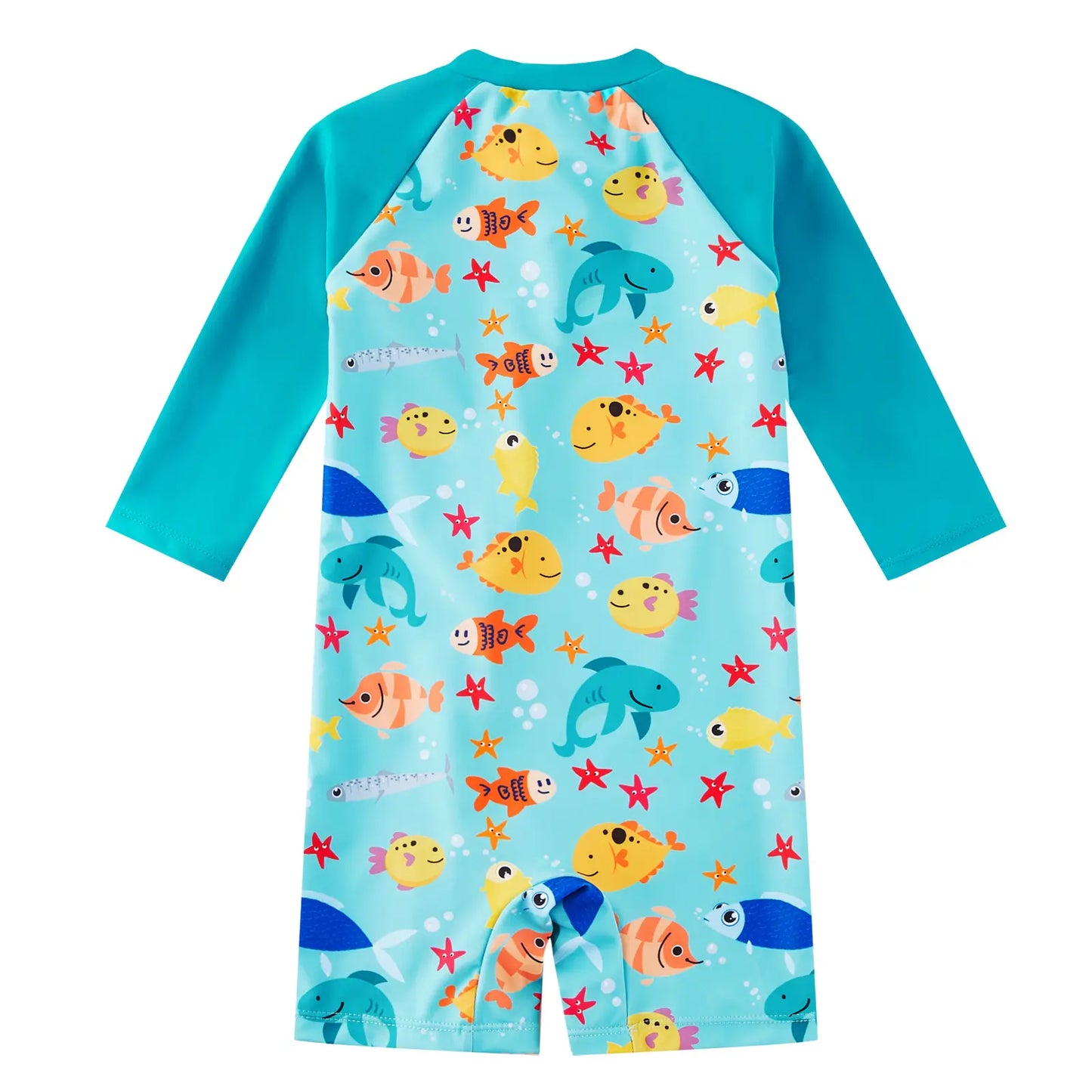 UPF50+ One-Piece Baby Boy Swimsuit Full Zipper Rash Guard Ocean Animal