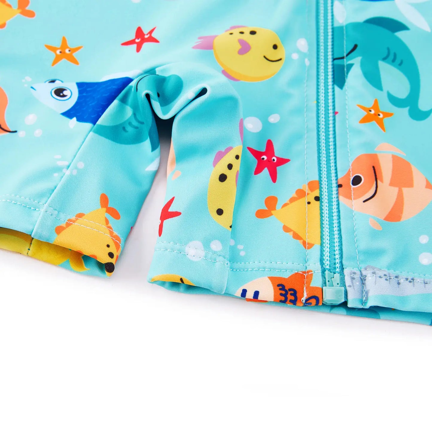 UPF50+ One-Piece Baby Boy Swimsuit Full Zipper Rash Guard Ocean Animal