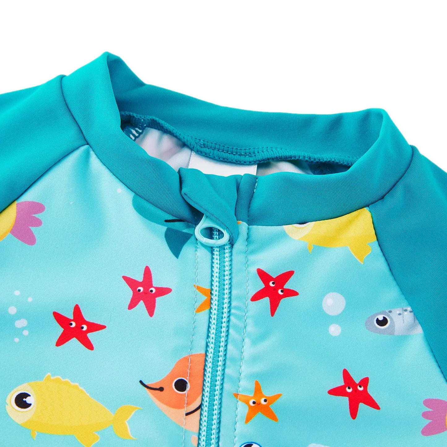 UPF50+ One-Piece Baby Boy Swimsuit Full Zipper Rash Guard Ocean Animal