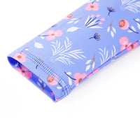 UPF50+ Sun Protection Girl Rash Guard Set with Bikini Bottom-Blue Pink Flower