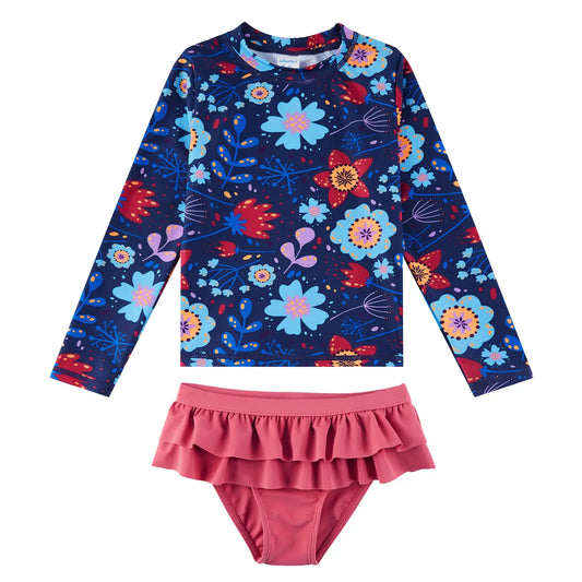 UPF 50+ 2-piece Girl Swimsuit Set with Bikini Bottom