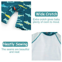 UPF 50+Baby Boy One-piece Swimwear with Hat -Peacock Blue Shark