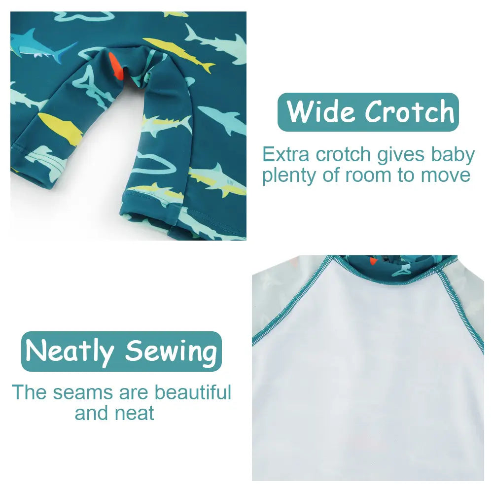 UPF 50+Baby Boy One-piece Swimwear with Hat -Peacock Blue Shark