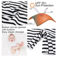 UPF 50+ Baby Boy One-Piece Swimsuit with Snap Button-Striped Bear