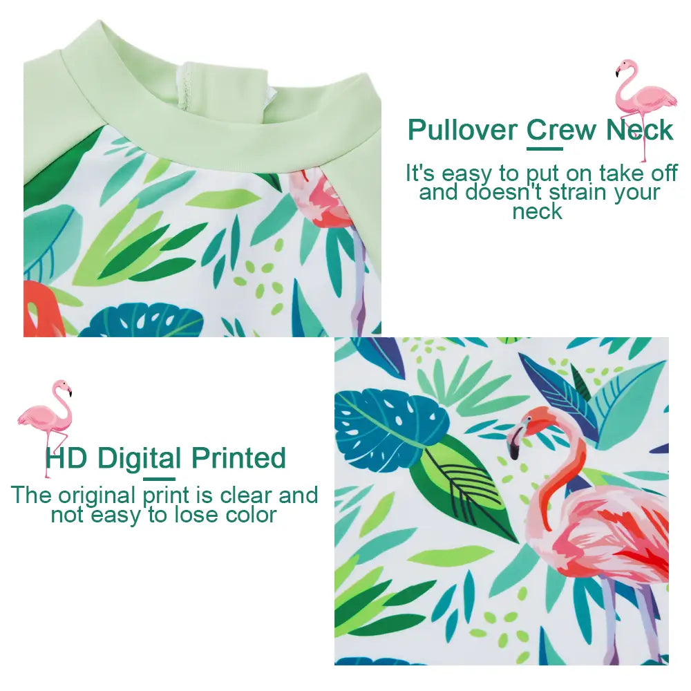 UPF 50+ Baby Boy Swimsuit with Snap-Green Flamingos