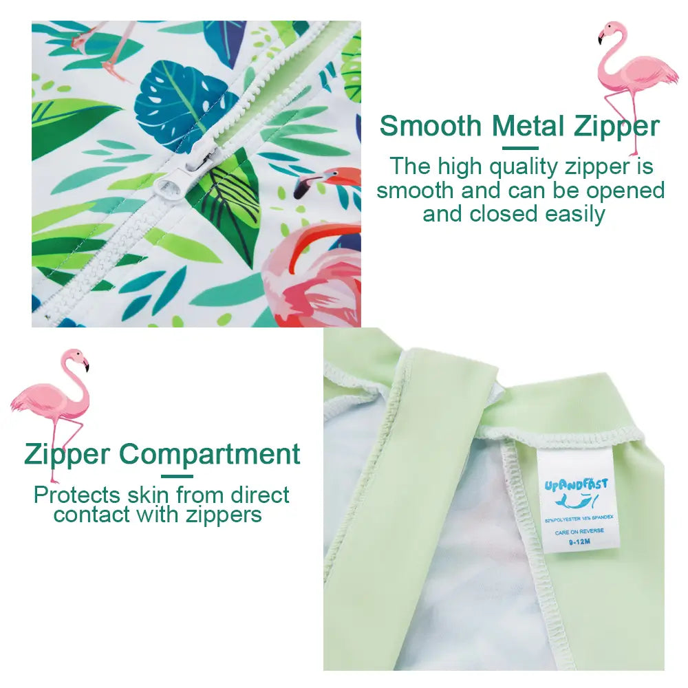 UPF 50+ Baby Boy Swimsuit with Snap-Green Flamingos