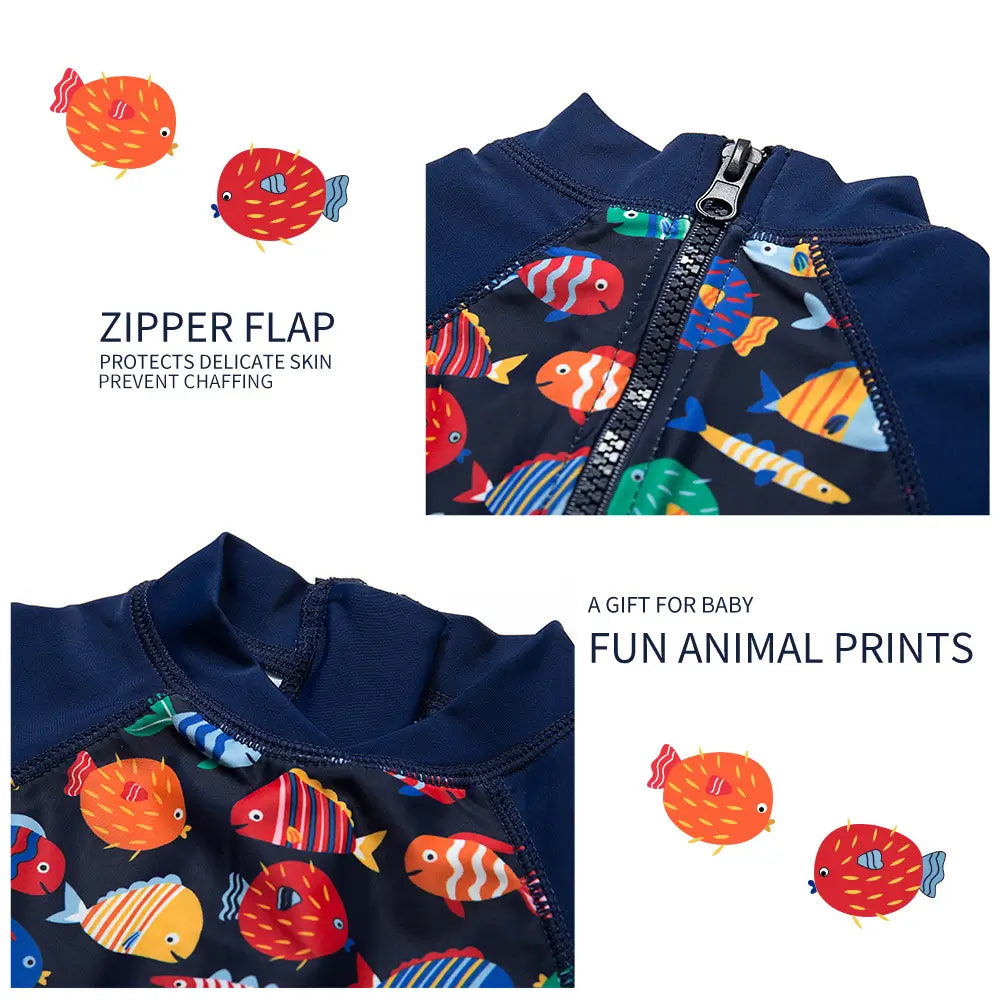 UPF 50+ Baby Boy One-piece Swimsuit with Sun Hat-Color Fish