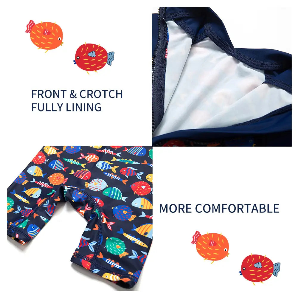 UPF 50+ Baby Boy One-piece Swimsuit with Sun Hat-Color Fish