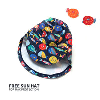UPF 50+ Baby Boy One-piece Swimsuit with Sun Hat-Color Fish