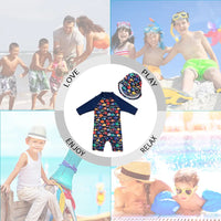 UPF 50+ Baby Boy One-piece Swimsuit with Sun Hat-Color Fish