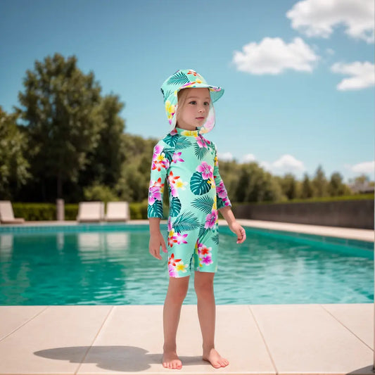 Baby bathing suit with hat hot sale