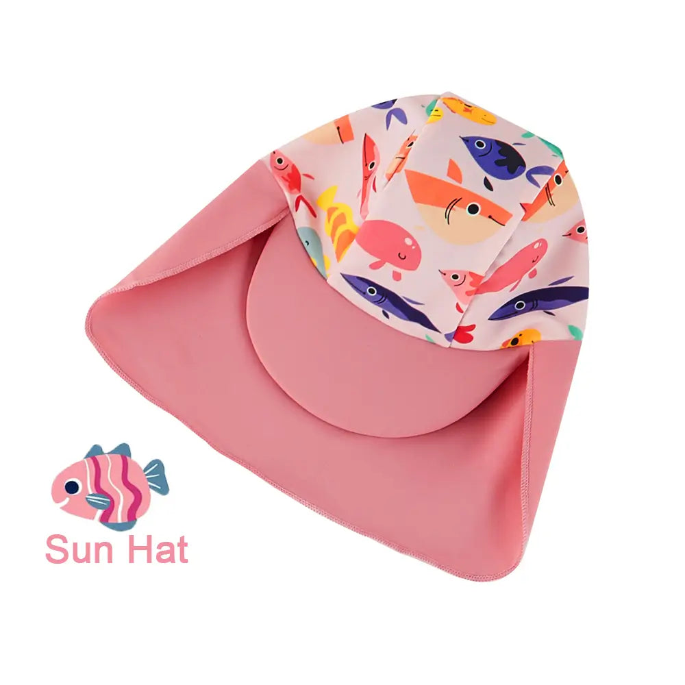 UPF 50+ Baby Girl One Piece Swimsuit with Snap Sun Hat-Many Fish