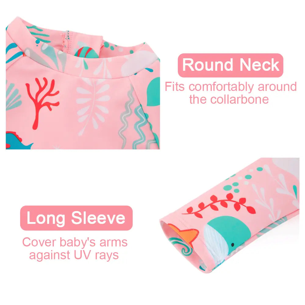 UPF 50+ Baby Girl Swimsuit with Snap & Sun Hat-Pink Whale