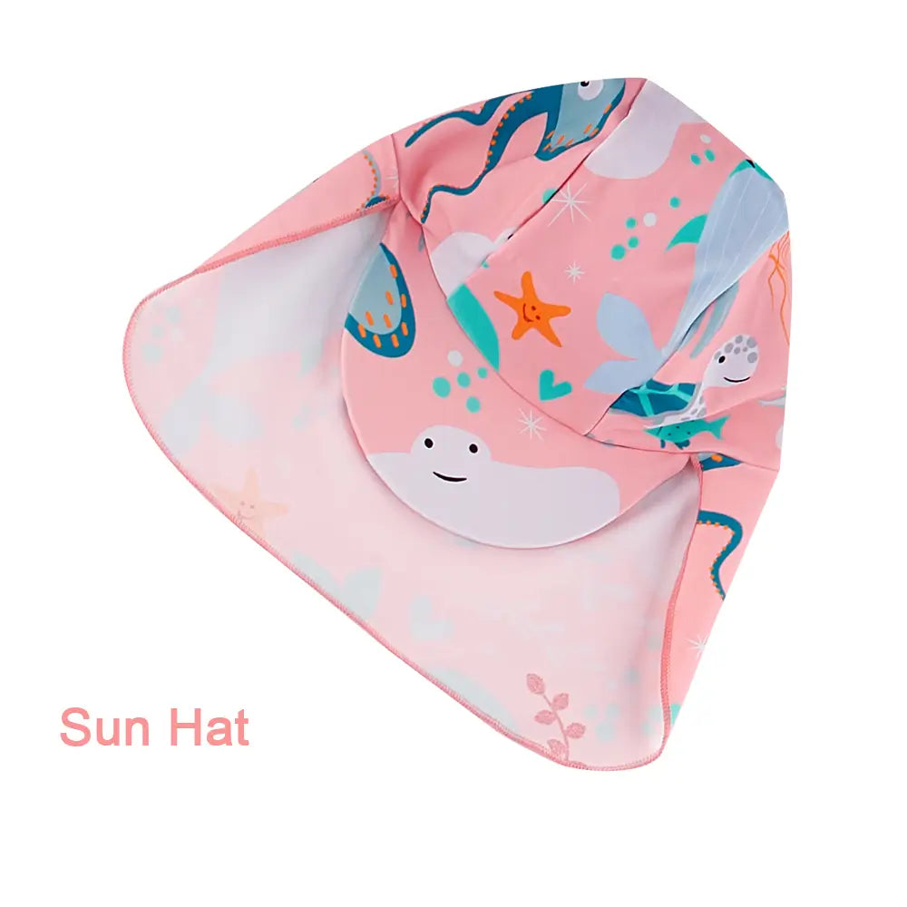 UPF 50+ Baby Girl Swimsuit with Snap & Sun Hat-Pink Whale