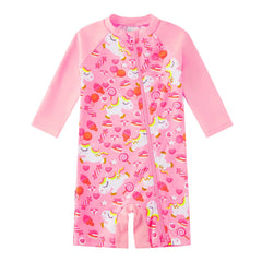 UPF 50+ Baby Girls One-Piece Swimsuit with Full Zipper | Pink Horse