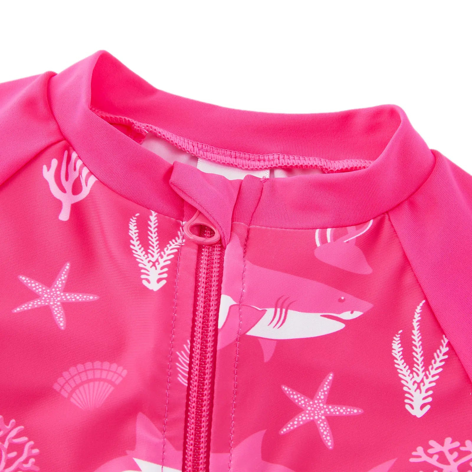 UPF 50+ Baby One-Piece Rash Guard Swimsuit with Zipper-Rose Shark
