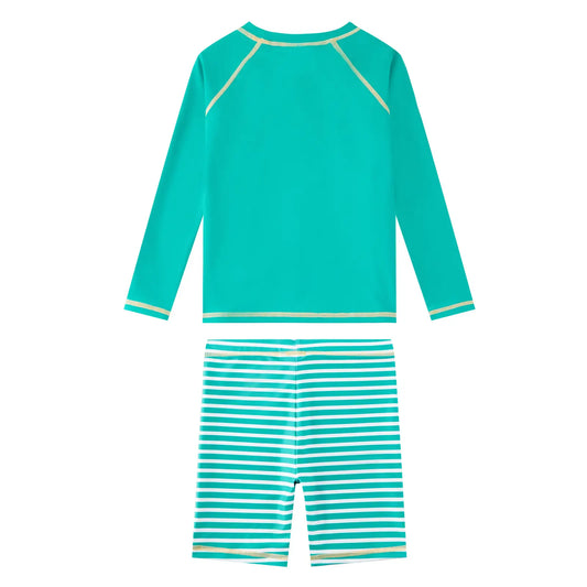 UPF 50+ Boy Rash Guard Set 2-piece Swimsuits-Green Dinosaur